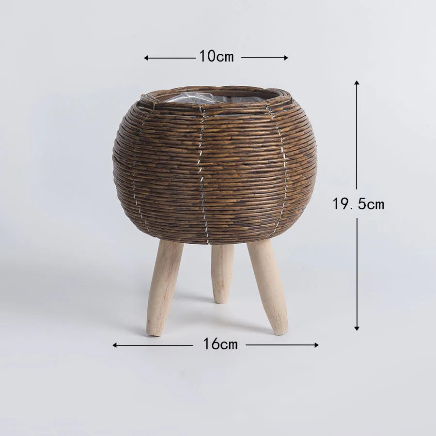woven plant stand with legs Nordic Weave Rattan Plant Stand