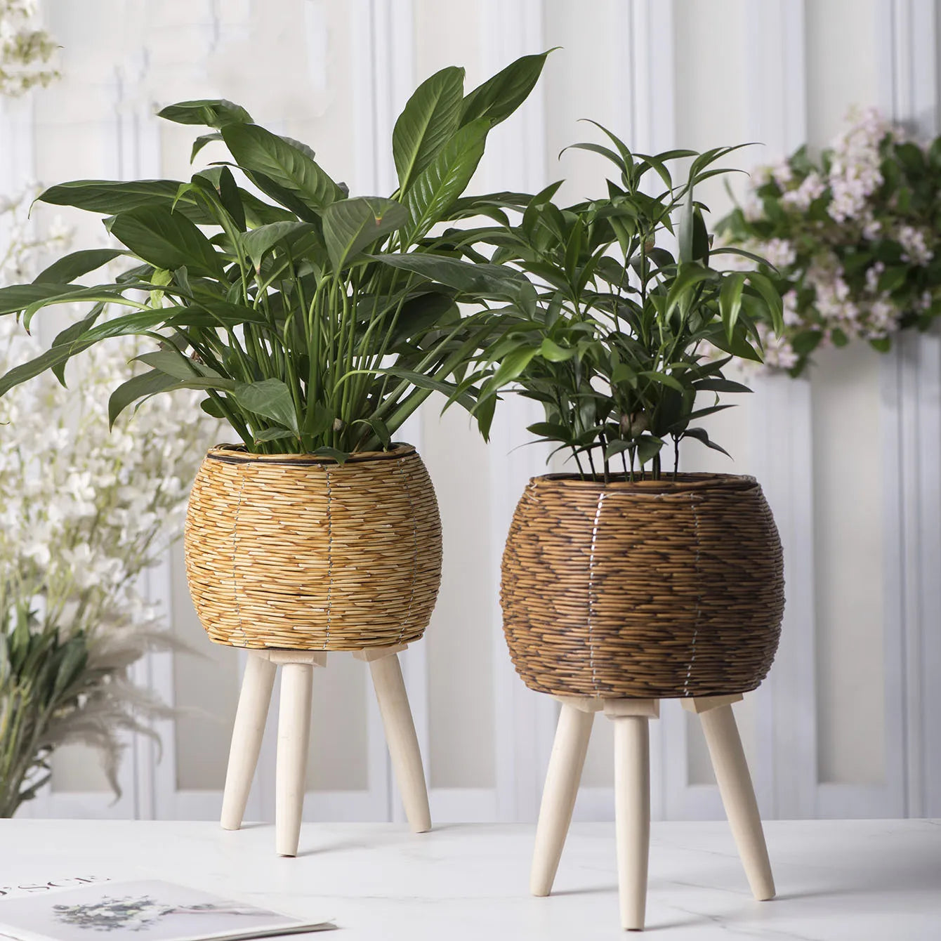 wicker pot plant TerraWeave Planter & Stand