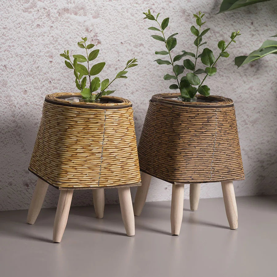 indoor wicker plant stands Nordic Weave Rattan Plant Stand