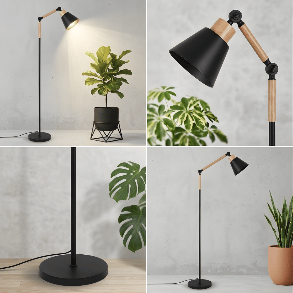 Collage of different types of grow light with plants on a neutral background